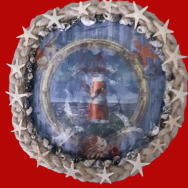 Maritime Bilder Leuchtturm - Handmade - Echte Muscheln - Seesterne