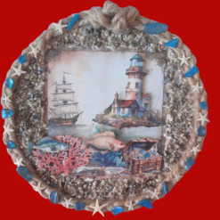 Leuchtturm Bild Handmade - Echte Seesterne - Segelschiff