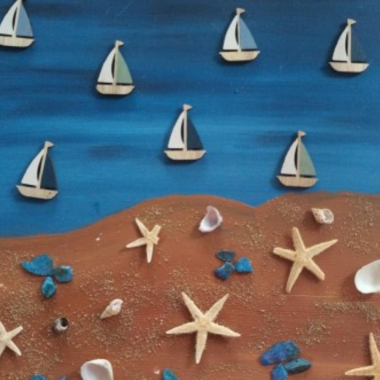 Acrylbilder maritim mit echten Muscheln - Seesternen