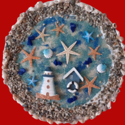 Maritime Geschenke Bilder mit Leuchtturm - Echte Muscheln