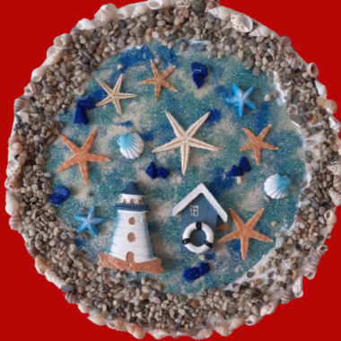 Maritime Geschenke Bilder mit Leuchtturm - Echte Muscheln