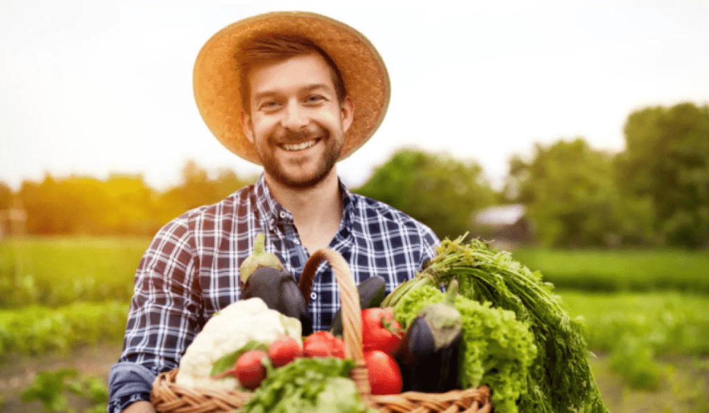 Bauer mt Obst und Gemüse gegen Entzündung