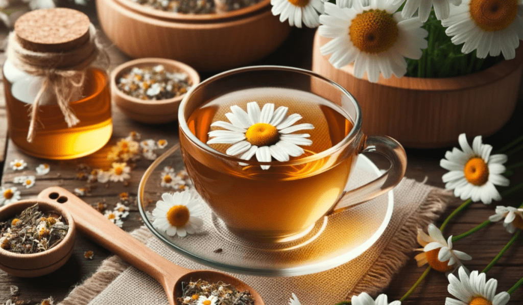 Kamille als Tee mit Kamillenblüten