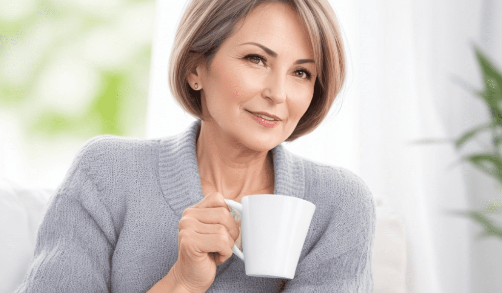 Frau trinkt Tee für schöne Haut