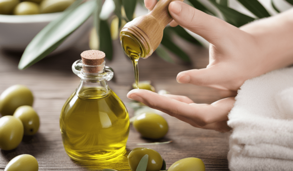 Frau nutzt Olivenöl für dickere Haare