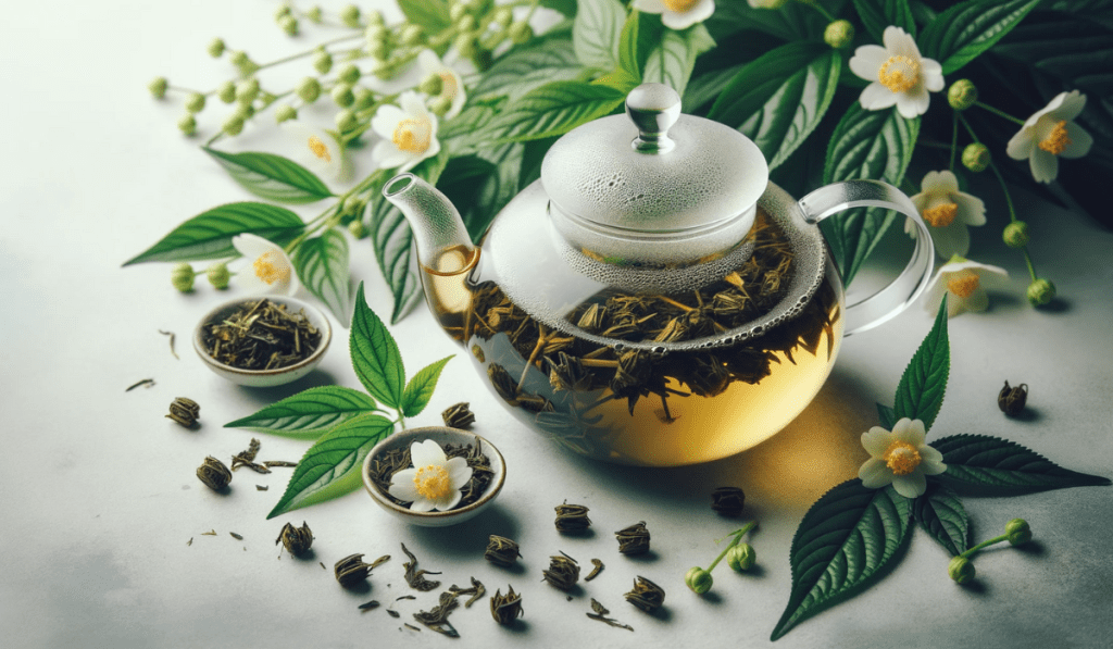 Jiaogulan Tee mit Blättern und Blüten