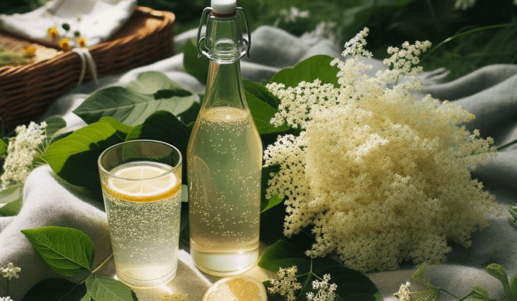 Holunderblüten mit Sirup und LImonade