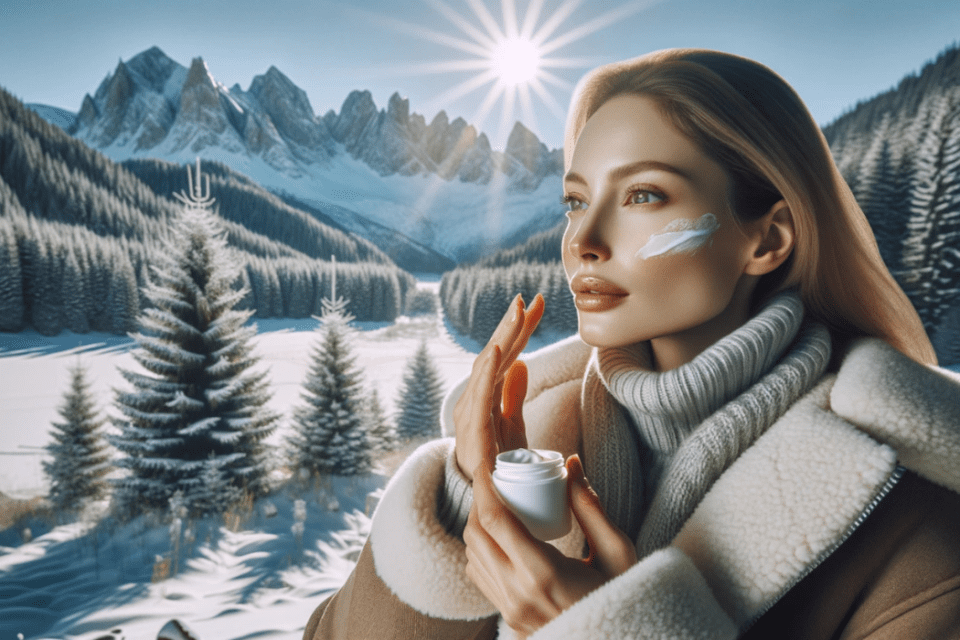 Frau pflegt Haut im Winter