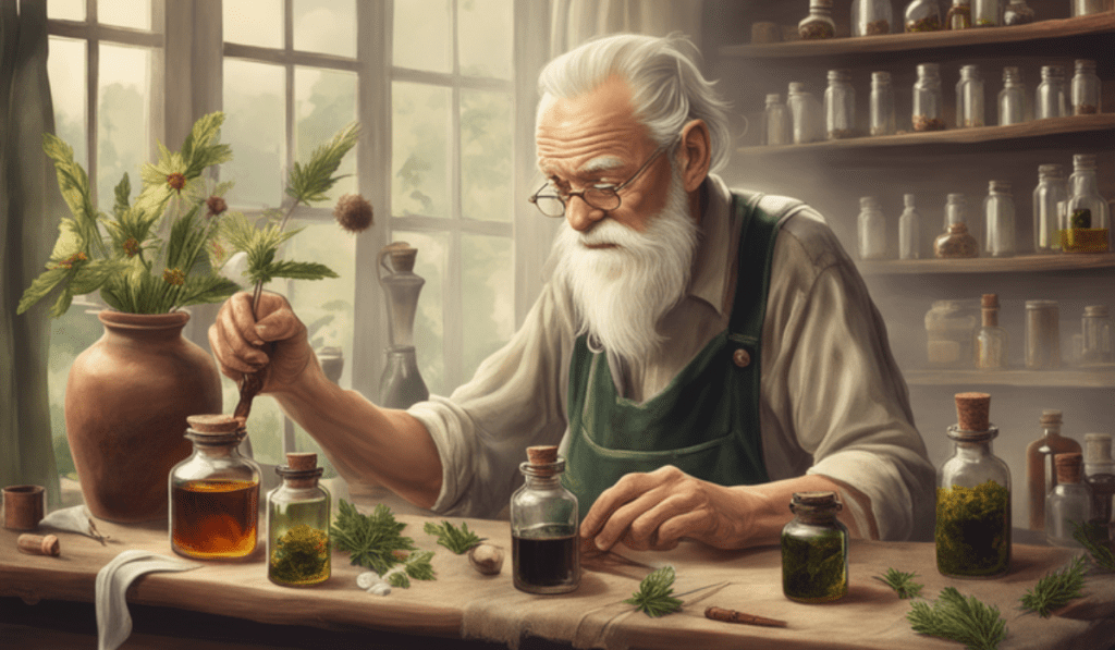 old man is making a tincture diy