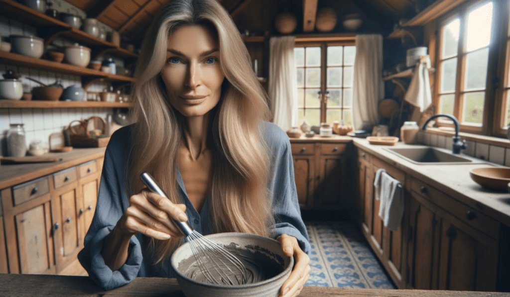 Frau bereitet Leinsamen in ihrer Küche zu, um Darmgesundheit zu verbessern