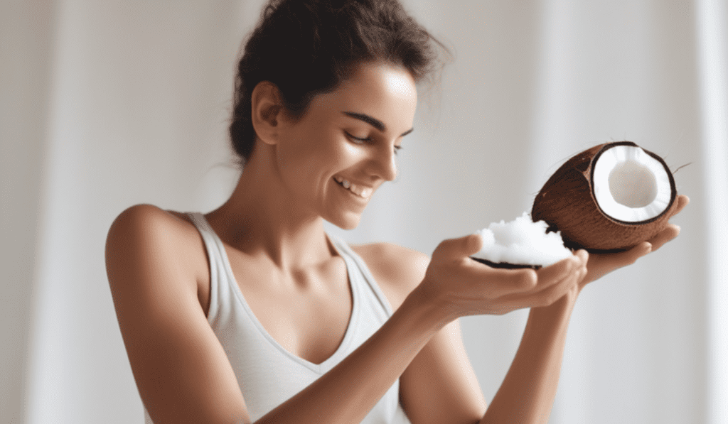 Frau nutzt Kokosöl  für den Körper