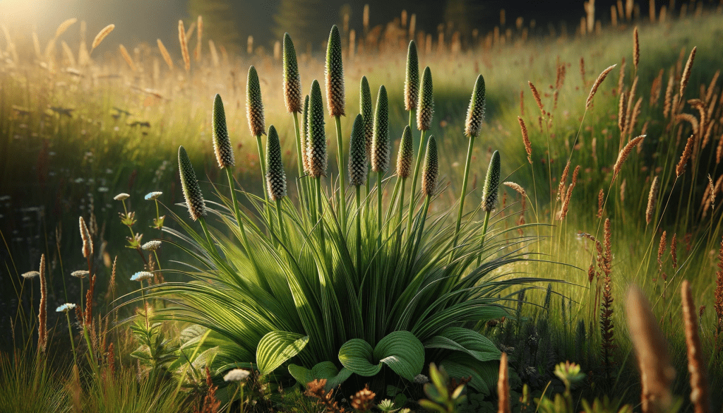 Spitzwegerich (Plantago lanceolata) in seiner natürlichen Umgebung.