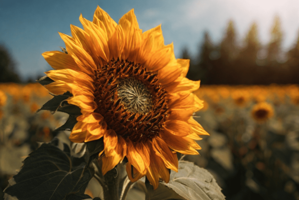 Eine Sonnenblume in der Natur als Nahaufnahme