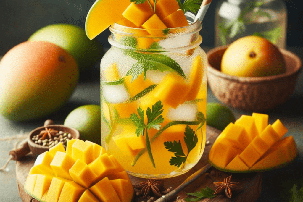 Tropische Mango-Koriander-Limonade in einem Glas