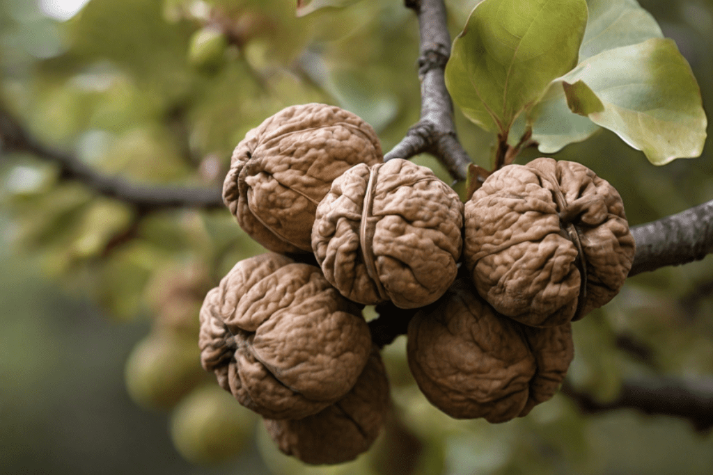 walnuts on a tree as close-up
