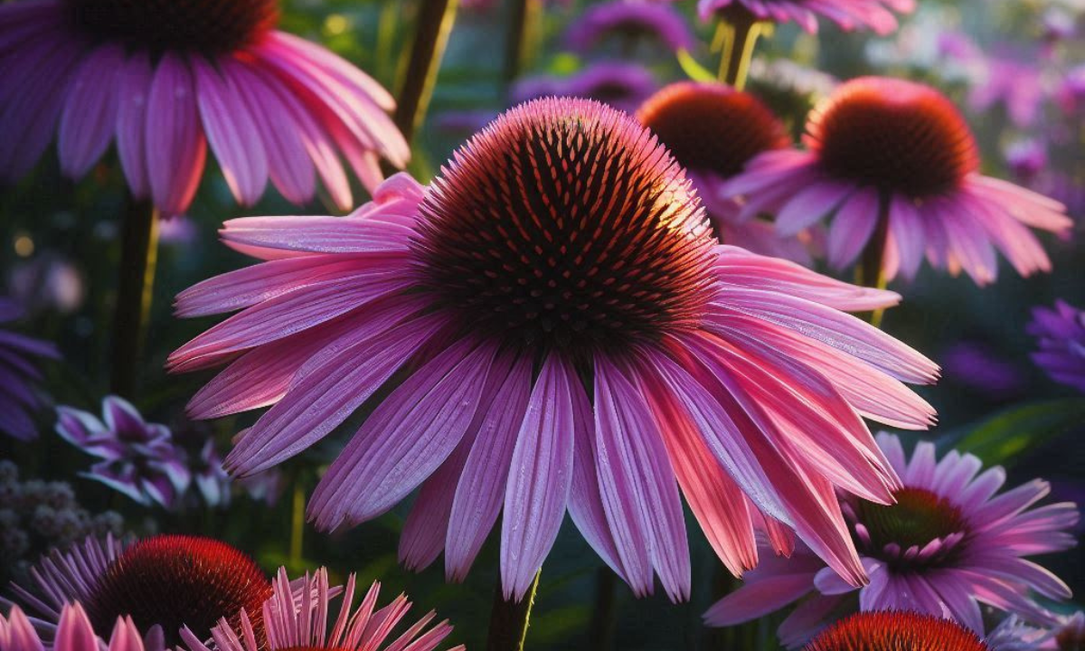 Violette und rosa Echinacea Blüten im Garten