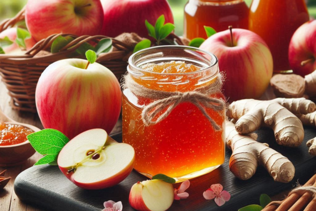 Apfel Ingwer Marmelade auf einem Gartentisch