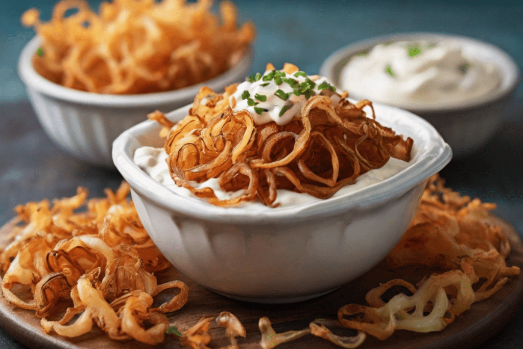 Frittierte Zwiebeln mit einem Dip