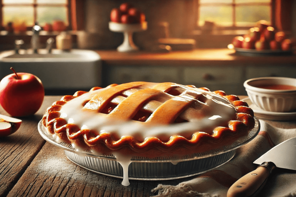 Gedeckter Apfelkuchen mit Zuckerguss 1