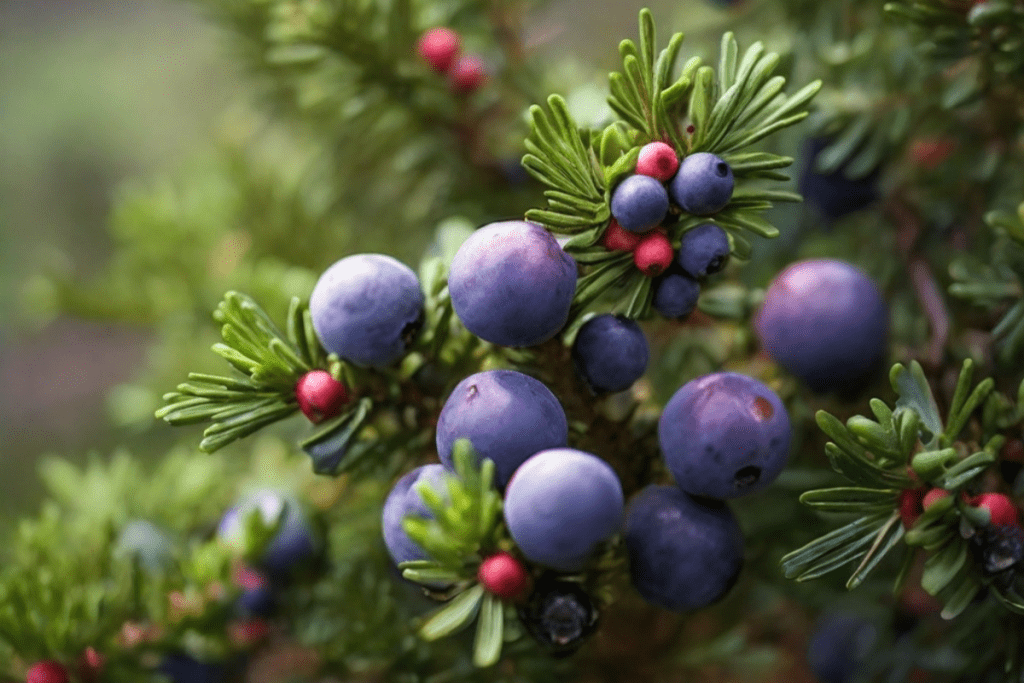 Ein Wacholder Strauch mit Beeren in der Natur