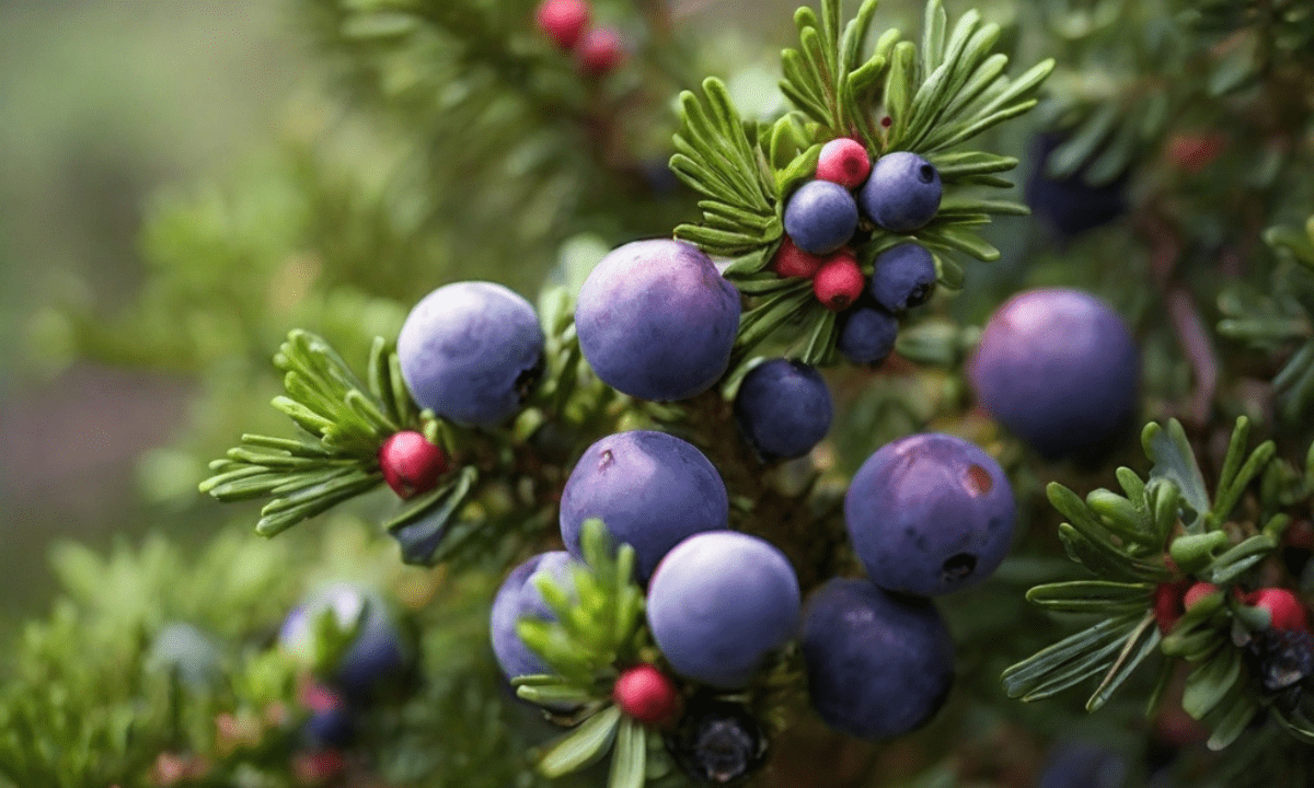 Ein Wacholder Strauch mit Beeren in der Natur