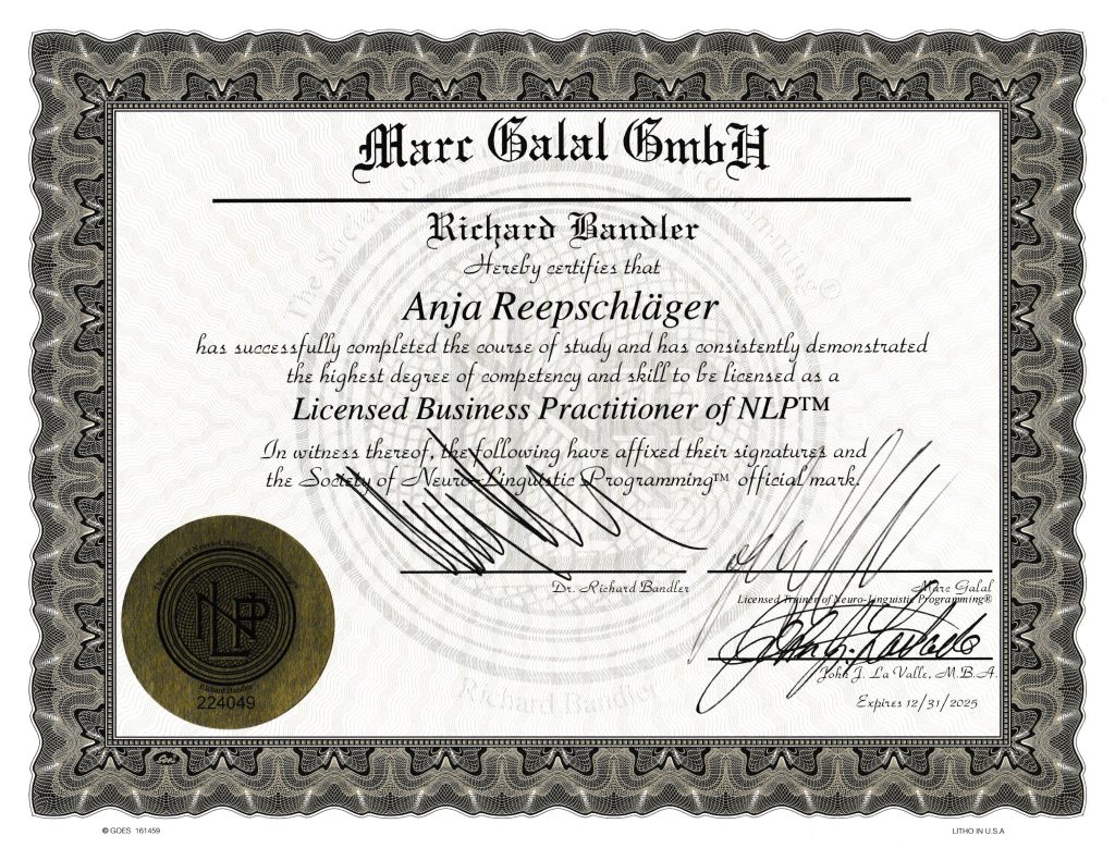 NLP Practitioner Zertifikat Richard Bandler