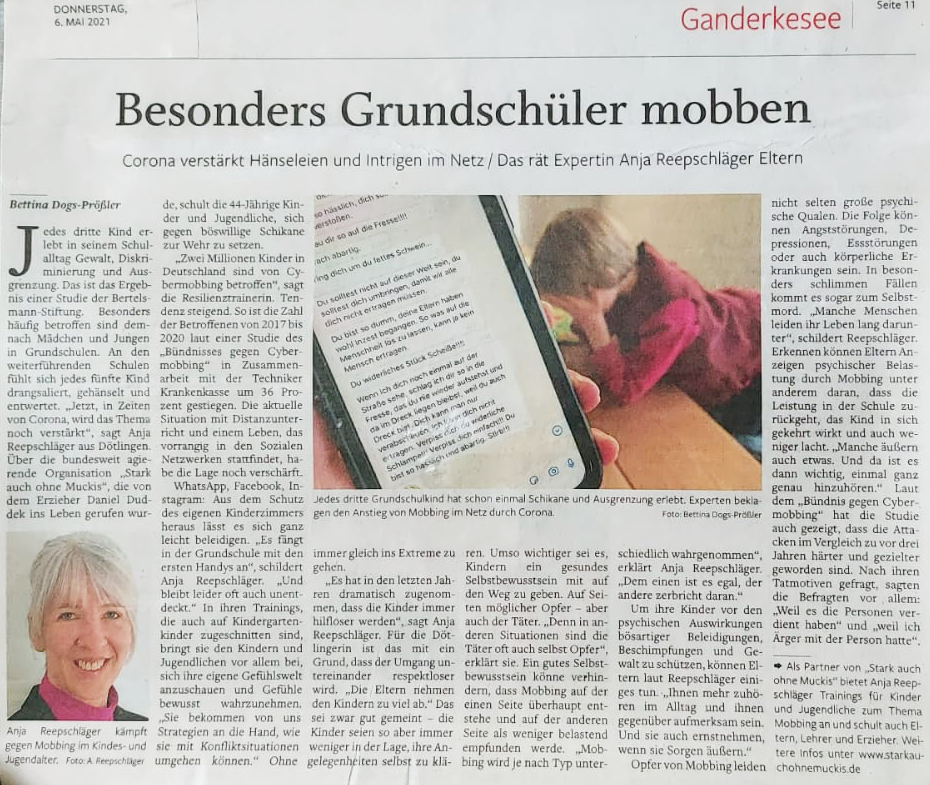 Zeitungsartikel Mobbing in Grundschulen