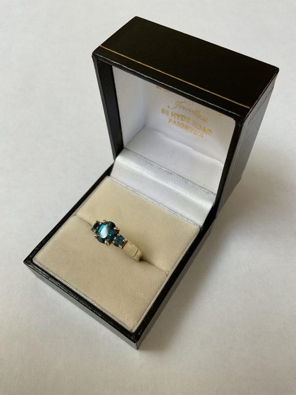 9ct Gold Blue Topaz Three Stone Ring