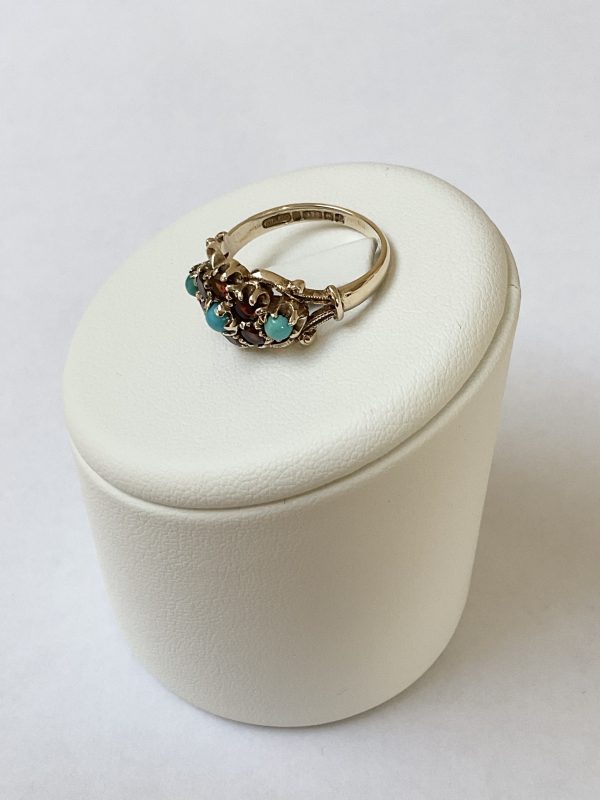 Vintage 9ct Gold Garnet & Turquoise Ring - Image 3