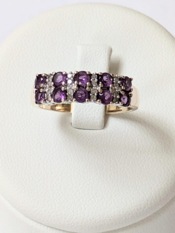 9ct Gold Diamond & Amethyst Ring - Image 2