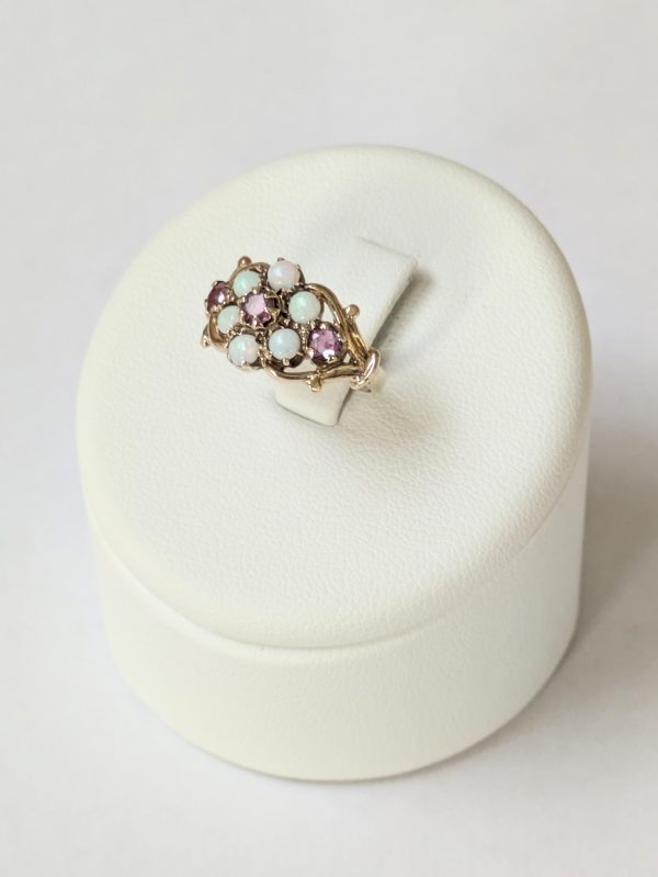 Vintage 9ct Ruby & Opal Cluster Ring