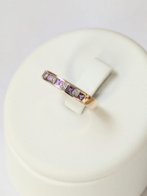 9ct Diamond & Amethyst Half Eternity Ring