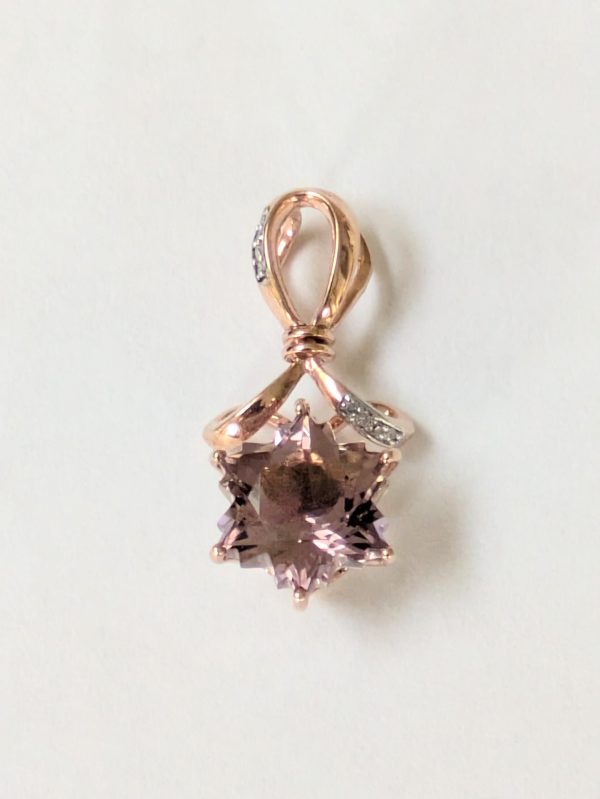 9ct Rose Gold Diamond & Amertrine Pendant - Image 2