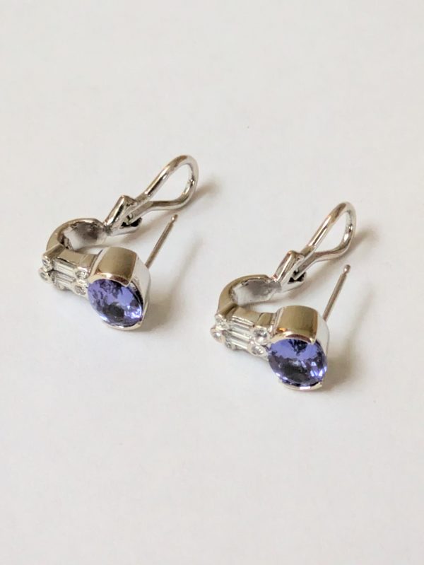 14ct White Gold Diamond & Tanzanite Earrings - Image 3