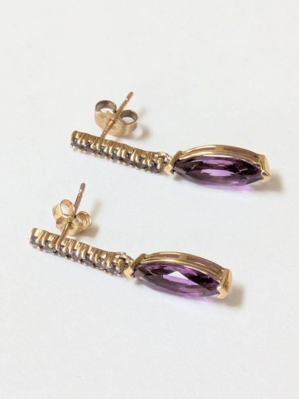 9ct Gold Amethyst & Tanzanite Drop Earrings