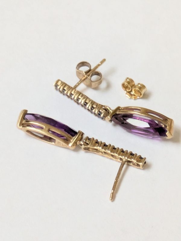 9ct Gold Amethyst & Tanzanite Drop Earrings - Image 2