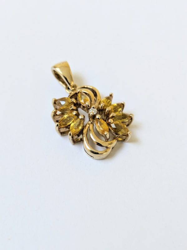 9ct Gold Diamond & Yellow Sapphire Pendant