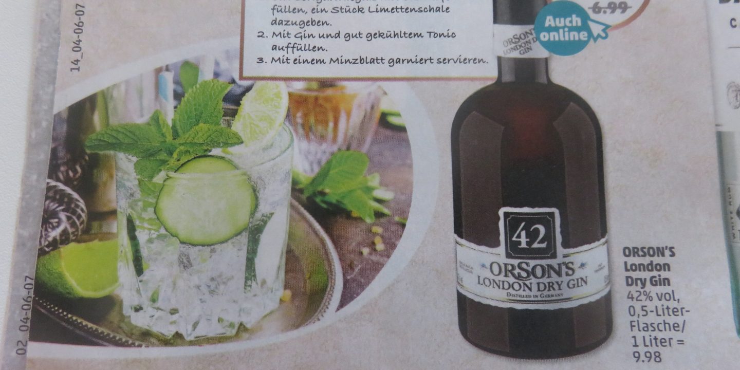 orsons Gin im Penny Markt Branntweinsteuer