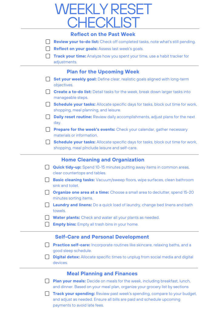 Weekly Reset Routine Checklist