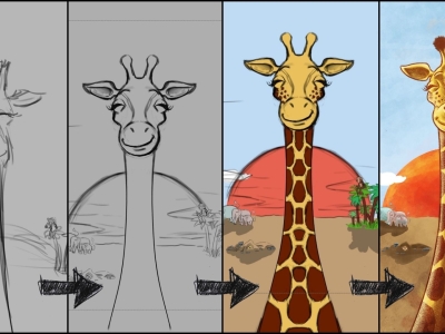 Kinderbuch Die Entstehung der Illustration von Gaia der Giraffe
