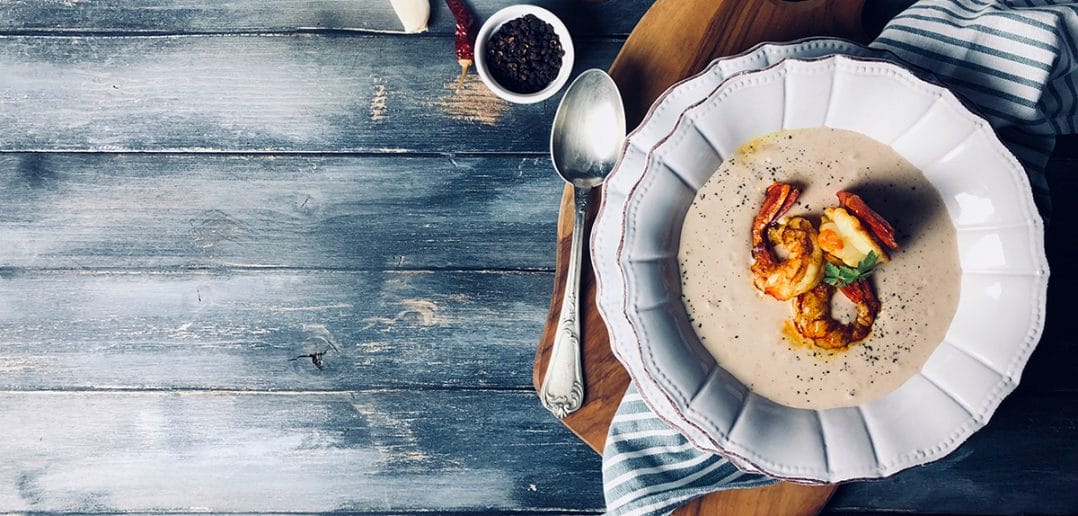 Ricetta, rema di fagioli con gamberi saltati ; GAreview; Magazine fotografico di glamouraffair.com