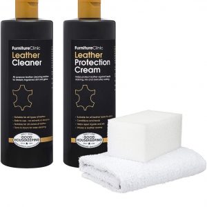 Furniture Clinic Complete Leather Care Kit | Leather Cleaner & Leather Protection Cream for Sofas, Cars, Furniture | Leather Care Set Includes 500ml Ultra Clean & 500ml Leather Conditioner, Sponges