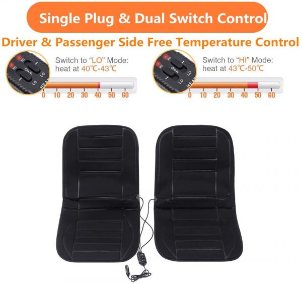 Tvird 1 Pair Heated Car Seat, 12V Heated Car Seat Cover with 3-Way Temperature Controller, Car Heated Seat Cushion Car Heater Car Seat Warmer (Black)