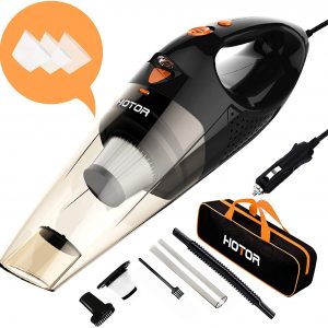 HOTOR Corded Car Vacuum Cleaner with LED Light, DC12-Volt Wet/Dry Portable Handheld Auto Vacuum Cleaner for Car,16.4 Feet (5 Meters) Power Cord with Carry Bag