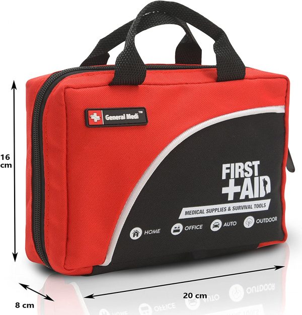 General Medi 160 Piece Premium First Aid Kit Bag - Includes Cold (Ice) Pack, Emergency Blanket for Travel, Home, Office, Car, Camping, Workplace (Red)