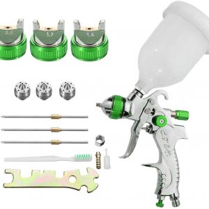 HVLP Gravity Feed Air Spray Gun Professional Airbrush Painting Tool Kit with 3 Nozzle 1.4MM 1.7MM 2.0MM & 600CC Cup Spray Gun Set for Car Auto Repair Tool Painting Kit(Green）