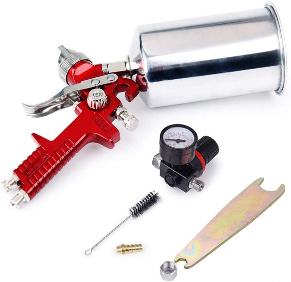 1.4MM HVLP Gravity Feed Paint Sprayers: CarBole 1000CC Aluminum Cup Auto Air Spray Gun Airbrush Painting Tool Kit for Touch-up auto Paint | Primer | Clear top Coat (Red)