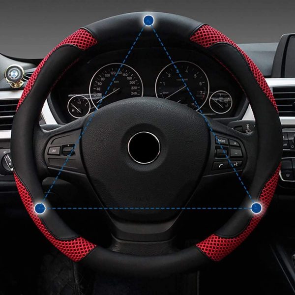 FREESOO Steering Wheel Cover Leather Universal 38cm/15 inch Car Anti-slip Wheel Sleeve Protector Interior Accessories for Auto Van Truck SUV