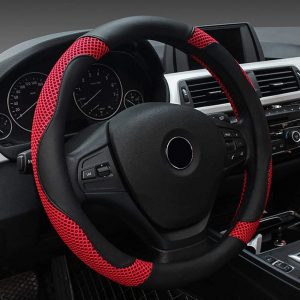 FREESOO Steering Wheel Cover Leather Universal 38cm/15 inch Car Anti-slip Wheel Sleeve Protector Interior Accessories for Auto Van Truck SUV