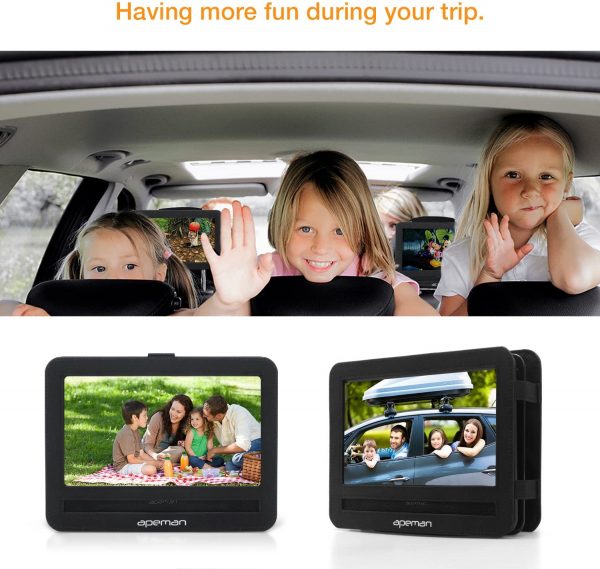 APEMAN 10-10.5 inch Car Headrest Mount Holder Strap Case for Swivel & Flip Style Portable DVD Player